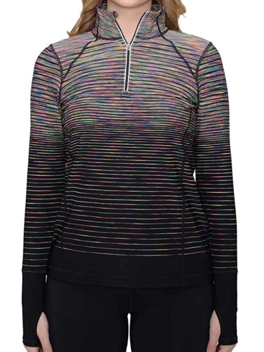 Kirkland Active Rainbow Striped Ombre 1/4 Zip Mock Neck Top Jacket Size XL